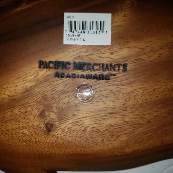 PACIFIC MERCHANTS Acaciaware Dolphin Wooden Serving Tray Display Piece NEW - Picture 3 of 5